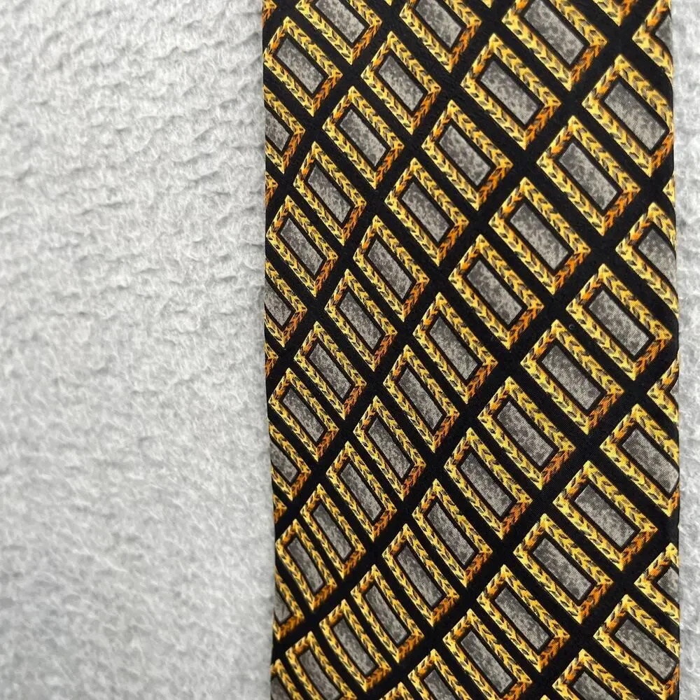 Valentino Cravatte Silk Necktie Made In Italy Black Gold Geometric Tie